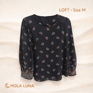 LOFT BLACK BLOUSE WITH FLORAL PRINT